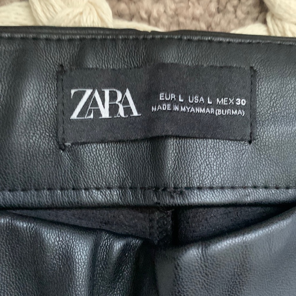 Zara Black Leather Trouser Leggings With Pockets